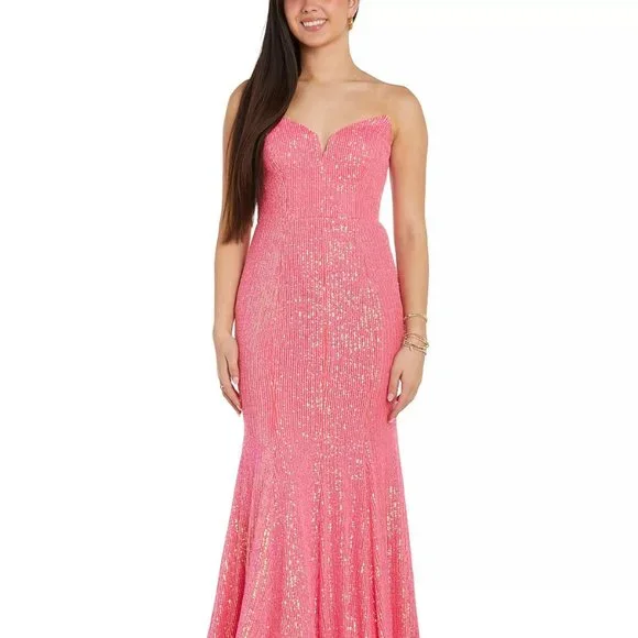 Night Way Collections | Dresses | Nightway Womens Sequined Strapless Gown  Neon Pink Size 2 | Poshmark